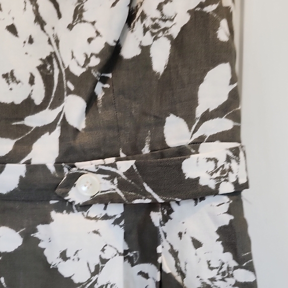 Ralph Lauren Classic Retro Round Neck Pleated Olive Floral 100% Linen Dress 12 - Picture 5 of 11